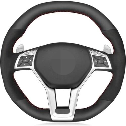 Car Steering Wheel Cover Soft Black Genuine Leather Suede For Mercedes-Benz A 45 AMG 2013-2015 CLA 45 C 63 AMG CLS 63 AMG