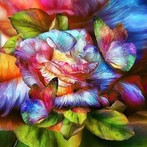 GLymg Diy Diamond Painting Full Drill Square Abstract Colorful Flower Butterfly Cross Stitch Diamond Embroidery Wall Decoration