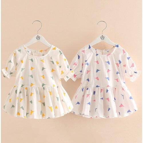 2020 Hot Summer 2 3 4 6 8 9 10Years Thin Sweet Cute Cartoon Animal Print Blouse Baby Kids Girls Short Lantern Sleeve Dress Shirt