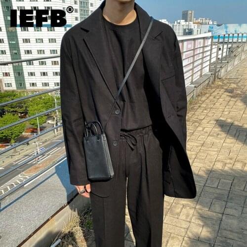 IEFB Autumn Suit Coat Mens Single Breasted Linen Cotton Thin Long Sleeve Blazer 2021 New Blak White Jackets 9Y9118