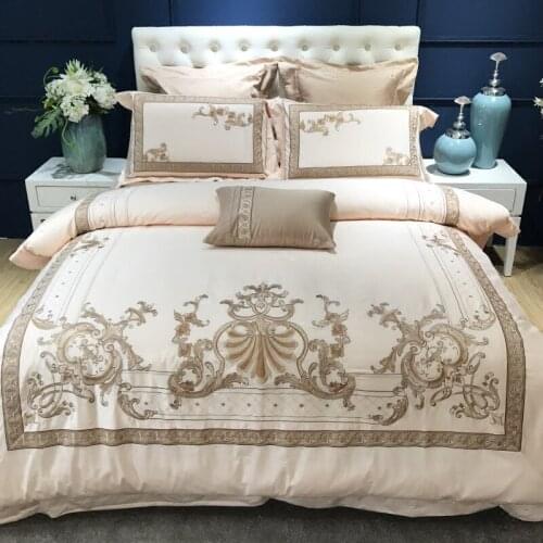 Pinkb100S Egyptian Cotton Embroidery Luxury Royal Bedding Set 4pcs King Queen Wedding Bed Sheet set Duvet cover Pillowcase 6pcs