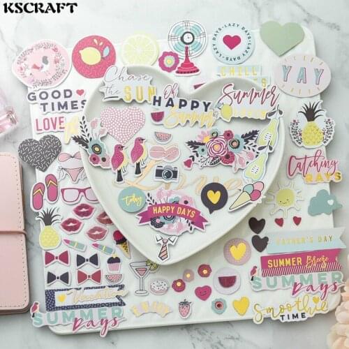 KSCRAFT 65pcs Happy Summer Cardstock Die Cuts for Scrapbooking Happy Planner/Card Making/Journaling Project
