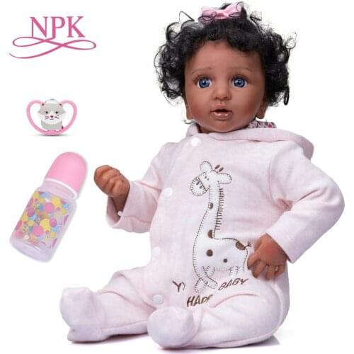 17 inch Premie Size Bebe reborn baby Doll Layla in Dark Brown Skin Black Curly Hair High quality Doll toys gift