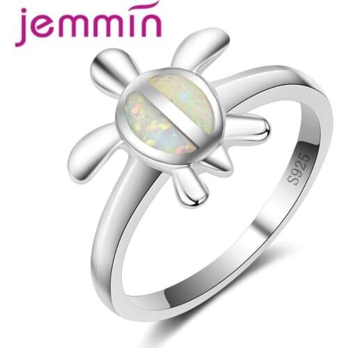 Cute Animal Design White Opal Rings For Girls Birthday Gift S925 Sterling Silver Party Finger Ring For Women Fine Jewelry