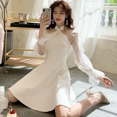 Fashion women comfortable elegant high quality white dress new arrival sexy mesh perspective summer beach mini a-line dress
