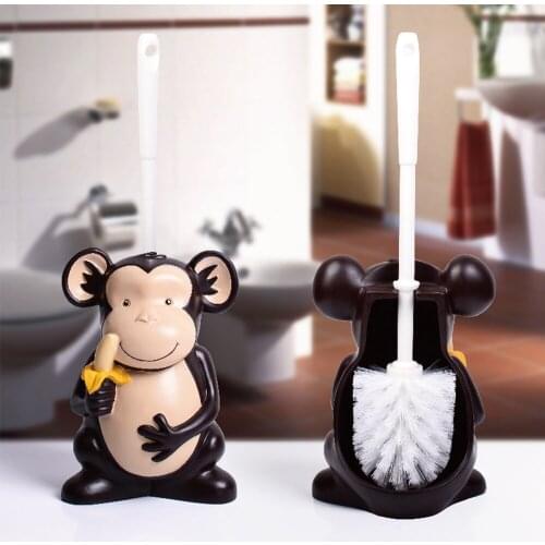 Cute Monkey Toilet Brush Set Resin Base Cleaning Brush Holder Creative WC Accessories Durable No Dead Ends Bathroom Ground brush