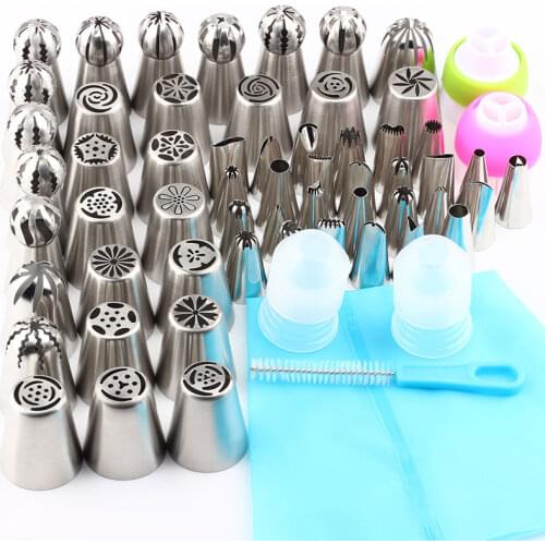 62PCS/Set Stainless Steel Russian Icing Piping Coupler Nozzles Pastry Tips Large Cream Nozzle Pastry Cupcake Cake Decorating