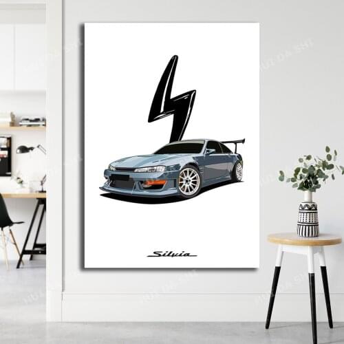Nissan Silvia S14 Full With Logo Illustration Canvas Print - A4 / A3 Portrait Limited Print