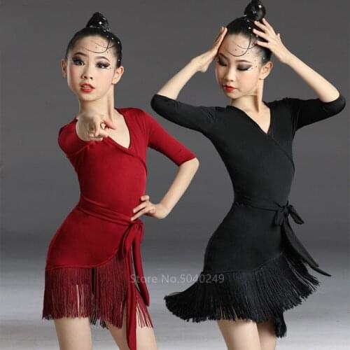 2021 News Children Latin Dance Dress Tassel Dance Dress Fringed Tango Salsa Ballroom Kids Dresses for Girls Costume Competition
