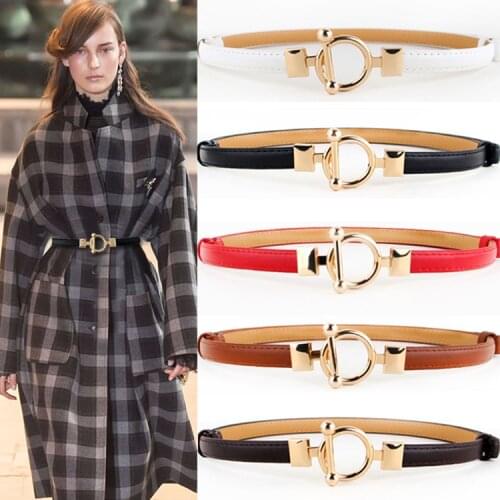Newest Black waistbands For Women Thin Adjustable PU Leather Female Gold circle Alloy Buckle Dress Waist Belts ceinture femme