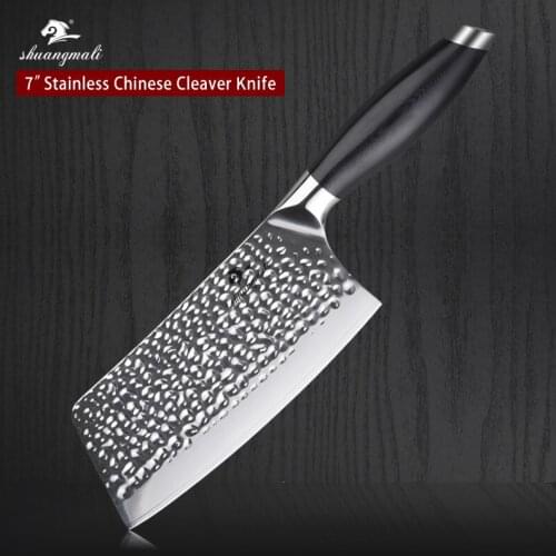Shuangmali 7 Inch Chinese Cleaver Knife 440C Stainless Steel Kitchen Chef Knives G10 Handle Utility Slicing Vegetable Chef Knife
