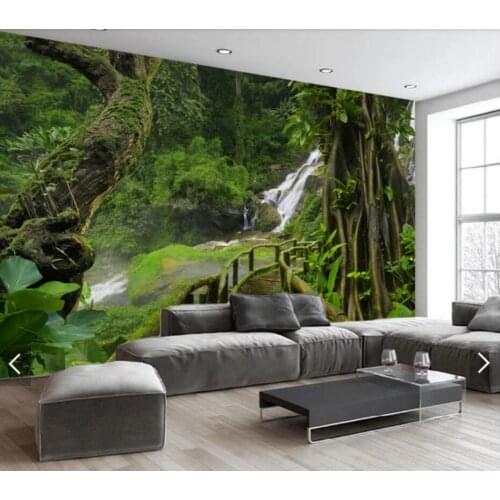 Original Forest Waterfall Stone Mural Wall Papers for Walls 3 D Wallpaper Green Forests Canvas Wallpapers HD Contact Paper