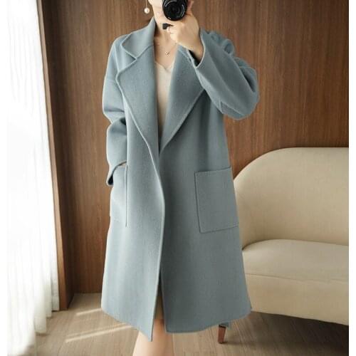 Autumn and winter new Korean double-sided cashmere coat womens medium and long suit collar wool coat high-end wool coat
