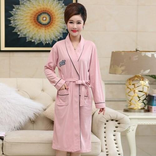 Autumn Sexy Robe Knitted Cotton Robes For Women Sleepwear Long Sleeve Kimono Bathrobe Loose Plus Size L-3XL Female Dressing Gown