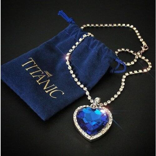 Titanic Heart of Ocean blue heart love forever pendant Necklace + velvet bag