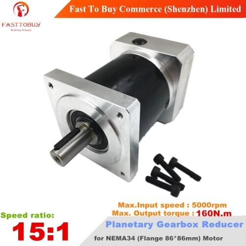 Ratio 15:1 Planetary Gearbox Output Shaft 16mm Speed Reducer Max. Input 5000rpm, Max. Torque 160Nm for CNC NEMA34 Stepper Motors