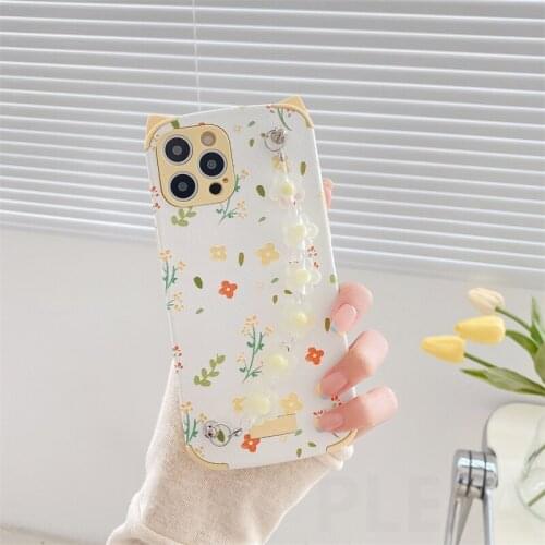 Simple Summer Flower Pattern Phone Case For iPhone 12 11 pro Max XS Max X XR XS 8 Plus Silicone Soft Shell With Bracelet Fashion