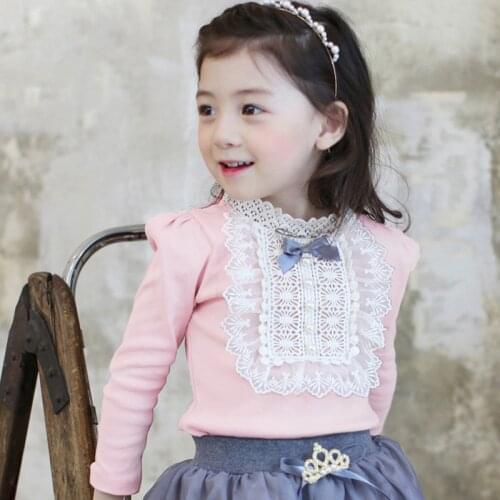 Fashion Korean Little Girls Lace Flower Long Sleeve Shirt Baby Girls Blouse Cute White Long Tops Autumn Children Costume