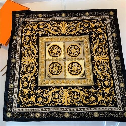 90cm Manual Hand Rolled Twill Silk Scarf Women Retro Cashew Curled Square Scarves Echarpes Foulards Female Wraps Bandana Hijabs