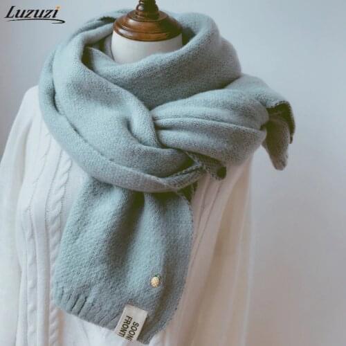 2020 Women Solid Cashmere Scarves Lady Winter Thicken Warm Soft Pashmina Shawls Wraps Pink Black Female Knitted Wool Long Scarf