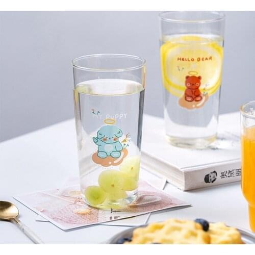 Heat Resistant Cute Bear Pattern Glass Mug With Handle Tea Beer Mug Milk Lemon Juice Cup Drinkware Lover Coffee Cups Mug Gift