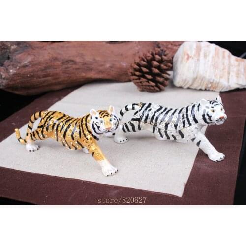 Tiger Bejeweled Trinket Jewelry Box Hinged Tiger Trinket Box Metal Animal Tiger Jjewelry Showcase Display Tiger Metal Crafts