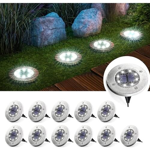 2/4/6/8Pcs Solar Ground Lights 8 LED Solar Power Buried Stair Light Outdoor Waterproof Garden Pathway Deck Lights for Yard Patio