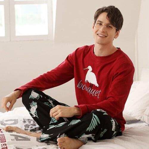 Llong sleeve pijama cotton pajamas set for male sleep home clothing casual nightie sleepwear men pyjamas suit autumn