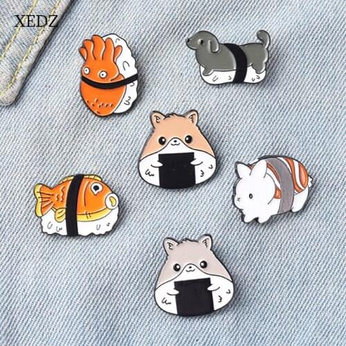 XEDZ 2021 New Cartoon Hamster Goldfish Octopus Animal Enamel Pendant Children Marine Life Sushi Sea Lion Badge Jewelry Gift