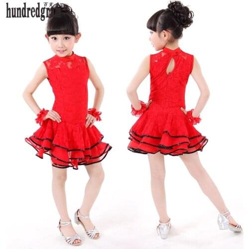 High quality childrens ballroom stage clothing girls Latin dance skirts Lotus Leaf Skirt Girls Tutu dress perfoming costumes