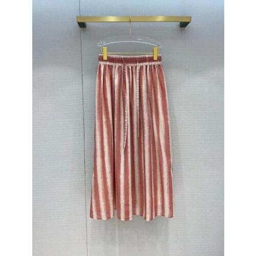 2021 New Summer Autumn Runway Designers Fashion Elastic Waist Striped Print A-line Long Skirts Holiday Women