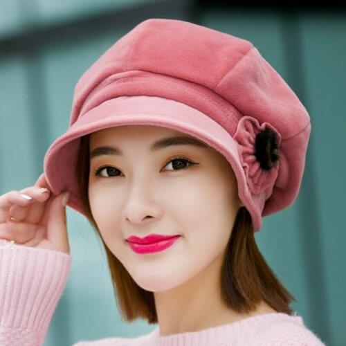 H7714 Wool Women Beret Hat Autumn Winter Warm Outdoor Casual Cap Female Korean High Quality Fashion Shopping Party Flower Caps