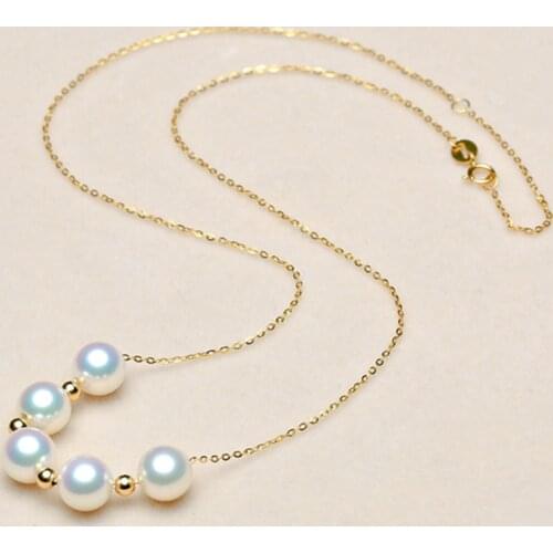 Sinya Cute 18k gold beads Natural Round Pearls necklace for ladies women mom girls gift with 45cm au750 gold chains best gift