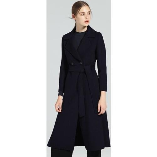 Women Wool Coat Autumn Winter Female Jacket Long Womens Cashmere Coats Belt 2020 Double-sided Woolen Jackets HN585