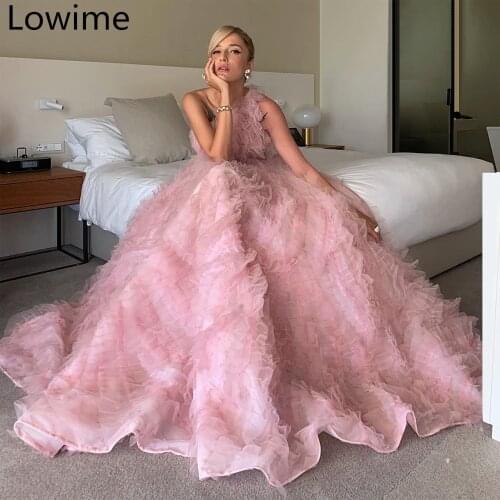 New Fairy Pink Tulle Celebrity Dress 2019 One Shoulder Elegant Runaway Red Carpet Gowns Long Evening Prom Party Vestidos Custom