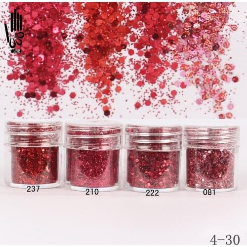 Nail Art 1 Jar/Box 10ml Nail 4 Wine Red Colors Mix Nail Glitter Powder Sequins Powder For Nail Art Decoration 300 Colors 4-30