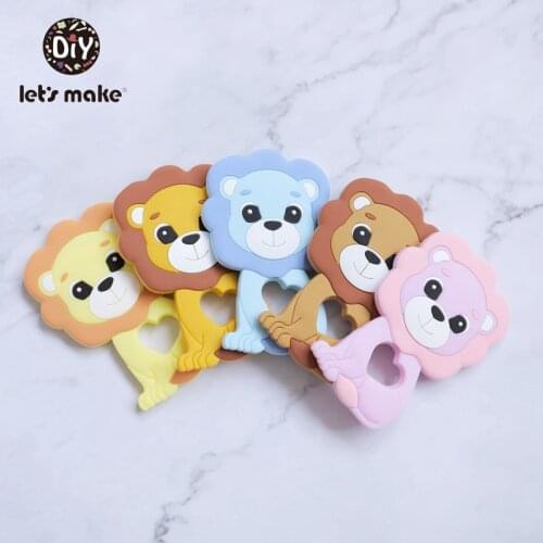 Lets Make Silicone Teether Lion Shape 1pc Newest Animals Lion Teether For Teeth DIY Teething Pacifier Clips Food Grade Tiny Rod