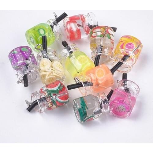 10pcs Resin Imitation Bubble Tea Glass Bottle Pendant Fruit Juice Plastic Charms Earring Keychain DIY Jewelry Making Accessories
