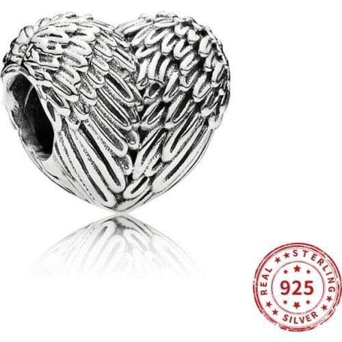 2020 Original 100% Real 925 Sterling Silver Beads Angel Wing Charms Fit Pan Bracelet DIY Women Jewelry