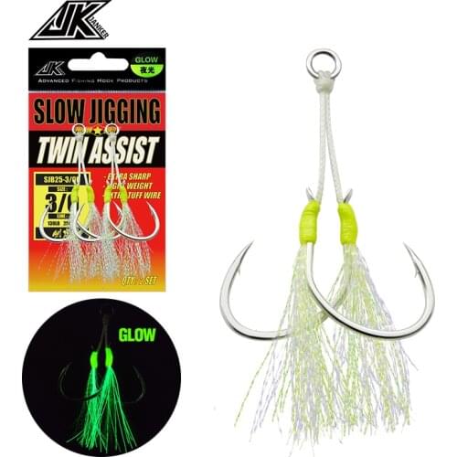 5packs Slow Jigging Twin Assist Hook Glow Saltwater Double Hooks 1/0 2/0 3/0 4/0 5/0 Fishhooks Fishing Tackle