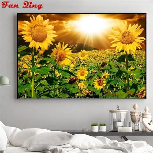 Diamond Painting Sunflower Field Sunset Landscape Full Square Round Drill 5D DIY Rhinestone Embroidery Kit Mosaic Home Decor
