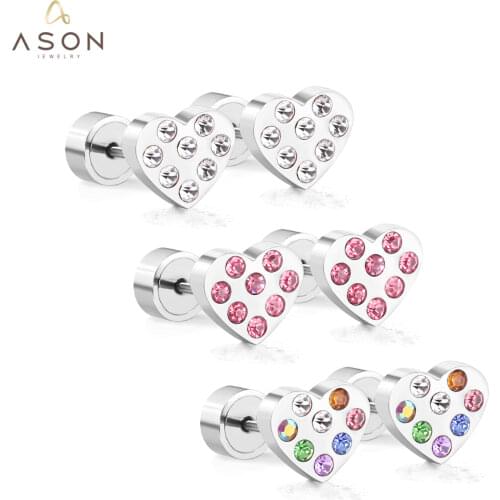 ASONSTEEL Lovely Star/Heart Shape With Round Colorful Cubic Zirconia Press Stud Earrings for Women/Girl Party Stylish Jewelry