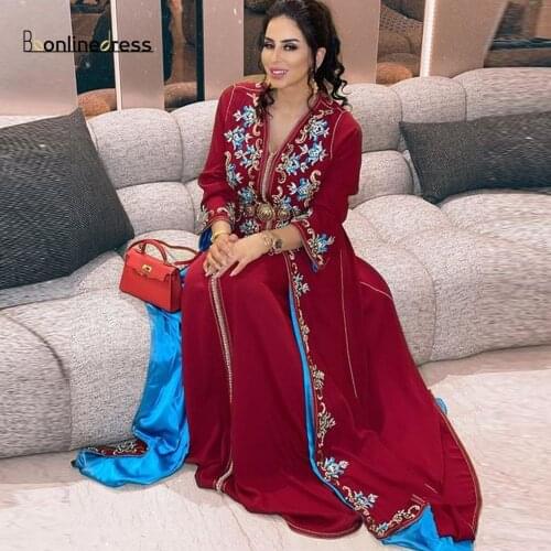 Bbonlinedress Moroccan Caftan Evening Dresses Embroidery Appliques Long Evening Dress Sleeve Arabic Muslim Formal Party Gowns