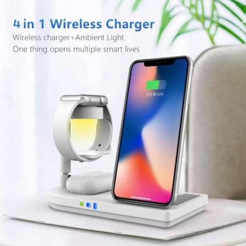 15/10/7.5/5W 4 In 1 Wireless Charger Foldable Storage Magnetic Wireless Charger LED Light For Iphone12 Pro Max Huawei