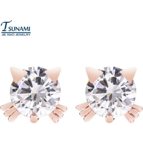 Tsunami New Earrings 2018 Hot Cat Head Shapes Rhinestone Flashing Stud Earrings for Girls Women Perfect Gifts