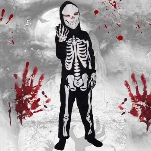 Children Multicolor Bones Halloween Costume For Kids Scary Boys Skeleton Cosplay Black Pyjama Jumpsuit Carnival Party jumpsuit