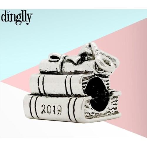 Dinglly 2pcs 2019 Happy Graduation Charm Bachelor Hat Book Beads Fit Bracelet & Necklace Jewelry Accessory Beaded