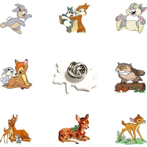 Disney Bunny Thumper Pattern Lapel Pin Fawn Bambi Cartoon Q Version Lapel Pin Epoxy Acrylic Pin Fashion Accessories Party Gifts