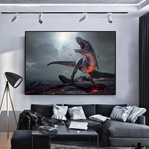 Dinosaur canvas paintings and posters in Jurassic Park, animal pictures for living room wall decoration, frameless paintings
