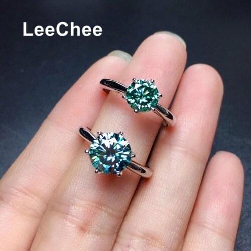 Green Moissanite Ring 1CT 2CT VVS Blue Lab Diamond Fine Jewelry with Certificate for Women Party Gift Real 925 Sterling Silver